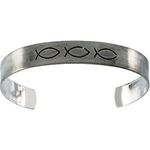 Sterling Silver Ichthus (Fish) Cuff Bangle Bracelet