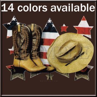 Cowboy Boots Hat & American USA Flag T Shirt S,M,L,XL,2X,3X ,4X,5X