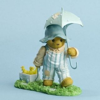 Cherished Teddies Robby Bear Pulling A Cart And Umbrella Figurine