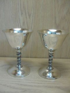 Silver Plate Goblets Qty 2 Grape & Leaves Ornate Stem Made In Spain