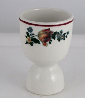 Ware Egg Cup with Flower Decoration and Brown Trim Ring, 4 tall