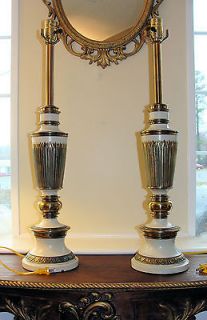 STIFFEL Pair Mid Century Modern Brass & Enamel Table Lamps **GORGEOUS