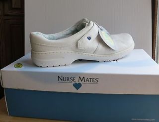 Nurse Mates 5.5M MARCI Leather adjustable Slip On Womens shoe white