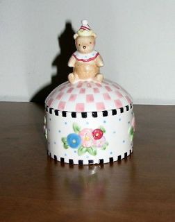 Mary Engelbreit Lulababy Bear in Clown Outfit Canister 6.5 High