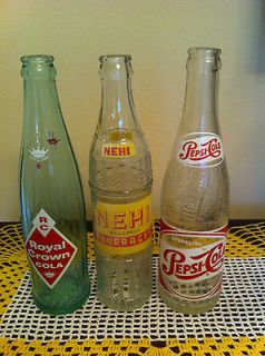 soda bottles Royal crown RC cola, Pepsi cola, Nehi beverage ACL bottle