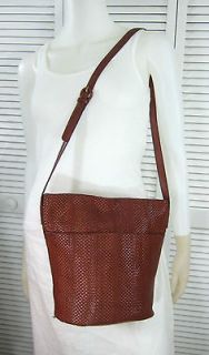 Supple Woven Leather BUCKET BAG Brown Medium Shoulder Purse Hobo XLNT