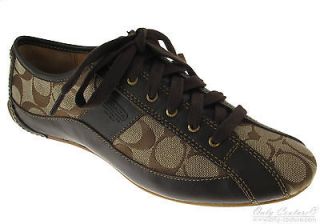 Coach Suee Signature C Tattersall Leather Sneaker Tennis Shoes   Khaki