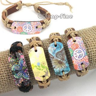 4PCS Fashion Peace Butterfly Flower Charms Genuine Leather bracelets