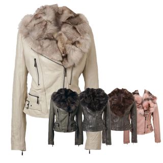 Womens Leather Jackets With Fox Fur Vest Coats Sheepskin jackets 4