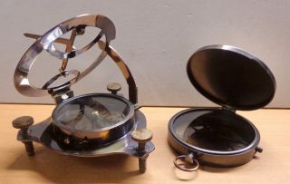 Nautical Brass Sundial Compass & Royal Navy Compass Set Collectibles