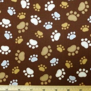 Dog Paw Prints On Brown Cotton Fabric Timeless Treasures