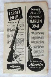 1952 Mossberg & Marlin Repeater 22 Rifle Print Ad