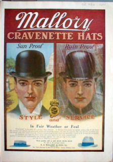 1906 Mens Fashion Hats Rain Or Shine Cravenette RARE