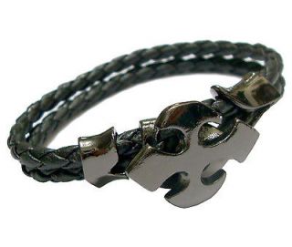 Unisex Cross With Black / Brown Leather Cuff Bracelet Wristband Bangle