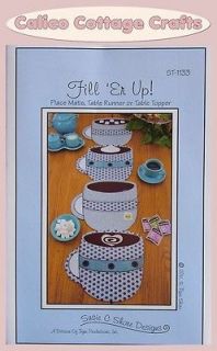 Fill Er Up Placemat Table Runner Table topper Coffee Tea Cocoa Cups