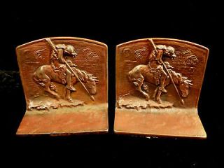 THE TRAIL SOLID COPPER NATIVE AMERICAN INDIAN BOOKENDS   CIRCA 1920