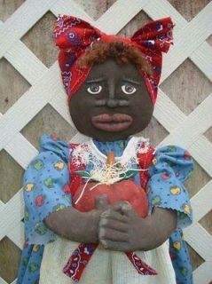 Primitive PATTERN Doll Black Mammy WATER COOLER COVER WITH APPLE #139