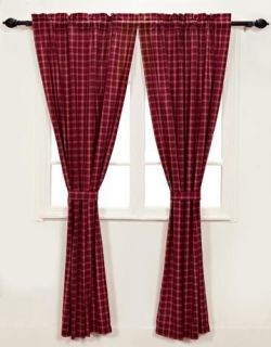 COUNTRY PRIMITIVE AMERICA RED PLAID PANELS DRAPES FROM VHC **NEW**