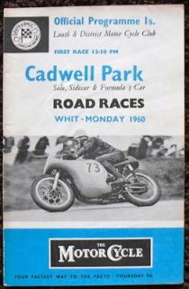 CADWELL PARK SOLO, SIDECAR & FORMULA 3 MOTORCYCLE ROAD RACE PROGRAMME