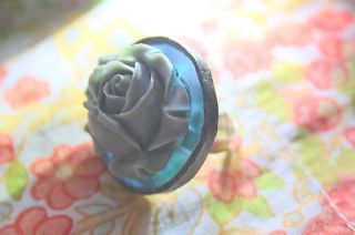 Cameo ring on opaque glass,deep blue colour,handmade