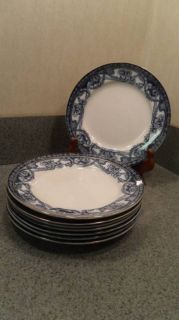 Antique Flow Blue Royal Staffordshire Pottery RENOWN SET OF 8 PLATES
