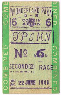 Vintage 1946 Wonderland Greyhound Park Ticket Revere, MA