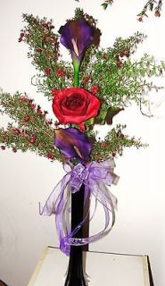 Purple Calla Lily Red Rose Vase Reception Party Ceremony Wedding