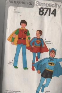Vtg Sewing Pattern Boys Costume Batman Robin Superman Sz. 7
