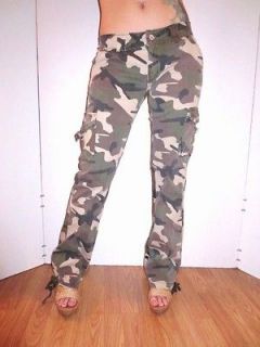 SEXY camouflage CAMO CARGO PANTS jeans LOW RISE stretch boot cut NEW