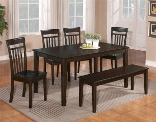 KITCHEN DINING ROOM SET TABLE w/4 WOOD CHAIRS CAPPUCCINO, NO BENCH