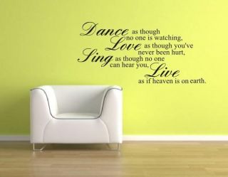 Dance Live Sing Wall Art Sticker Mural Decal quote rc 29