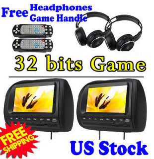 Black Dual 9 Car Headrest DVD CD Radio /4 Player Game Handle+IR