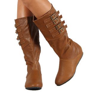 Women Motorcycle Riding Army Flat Boots Whisky Cognac Beige CANDIES 81