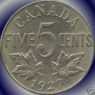1927 Canada 5 Cent Nickel Coin ( NO TAX  )