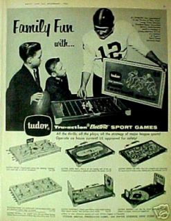 1961 Tudor Electric Football,Baseb all,Hockey Game Toy Print Ad