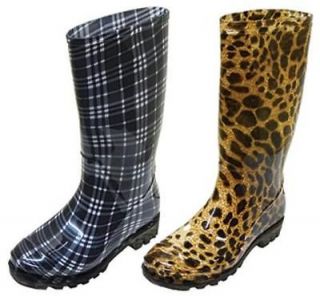 New Women Plaid or Leopard Rain & Snow Boots Rainboots * ALL SIZE *