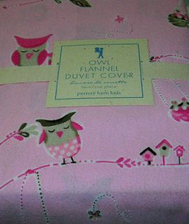 New Pottery Barn Kids Pink OWL Full Queen DUVET flannel warm for