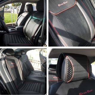 31001 Seat Cover Set Black Leather Red Trim Universal Car Suv Truck