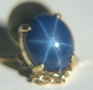 12x10mm created BLUE STAR SAPPHIRE TIE TACK in gold plate