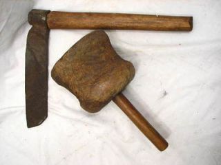 Early Carpenters Froe Wooden Mallet Coopers Wood Tool Single