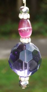 LIGHT LAMP CEILING FAN PULL ROUND FACETED PURPLE GLASS CATS EYE BEAD W