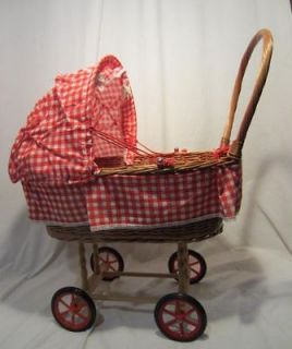 VINTAGE rattan doll buggy carriage 50+ years MINT