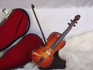 CELLO Music Box With Case & Stand Miniature 7 Long Great Music Gift