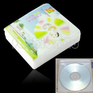 100 Plastic CD DVD Sleeve Envelope Holder Case 200Disc White