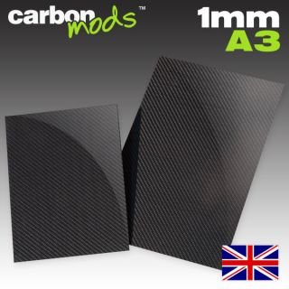 Real Carbon Fibre/Fiber Sheet in 1mm A3 (Genuine Large Rigid Sheet)