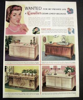 Vintage 1953 Illustrated Lady with Cavalier Cedar Chests 4 Styles 50s