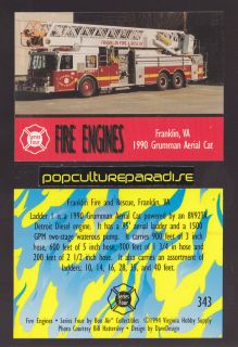 1990 GRUMMAN AERIAL CAT 1500 PUMPER FIRE TRUCK ENGINE CARD Franklin