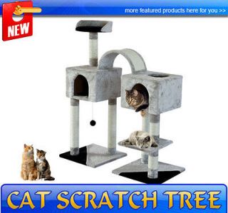 Silver Kitty Cat Scratcher 46 Pet Cat Tree Two Condo Post Tower Toy