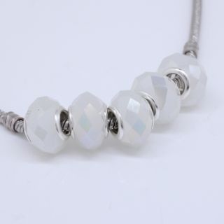 10pcs White Jade & AB Faceted Crystal Big Hole European Beads Fit