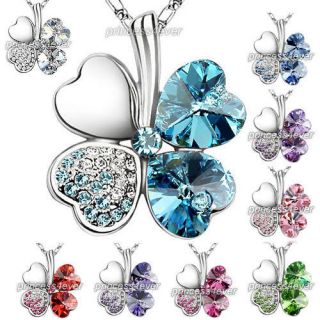 Leaf Clover Flower Heart Love Quality Necklace use Swarovski Crystal